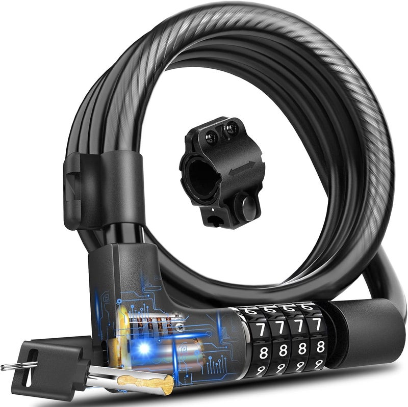 KEYSTP Bike Lock Cable with Combination,High Security 5-Digit Resettable Combination Bicycle Lock Anti-Theft, with Mounting Bracket for Bikes and Scooters - Image 1